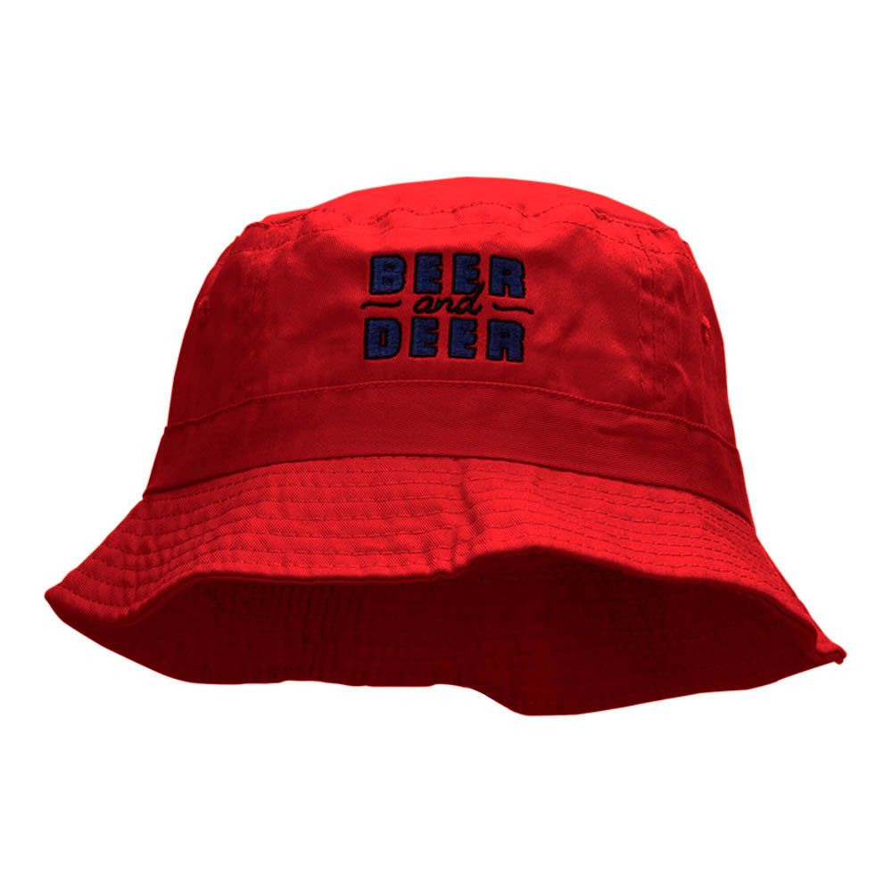 Beer and Deer Embroidered Bucket Hat - Red OSFM