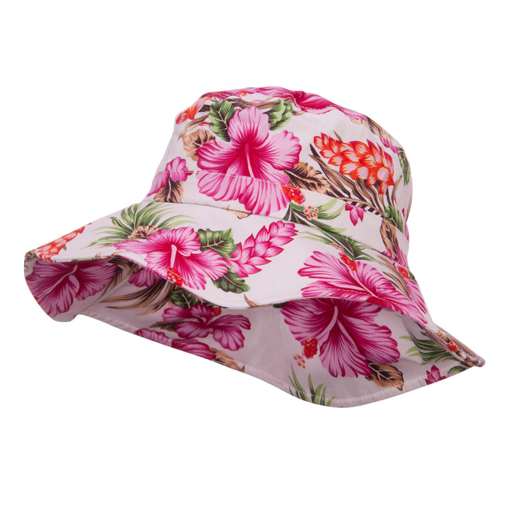 Ladies Wide Brim Floral Hat - Pink OSFM