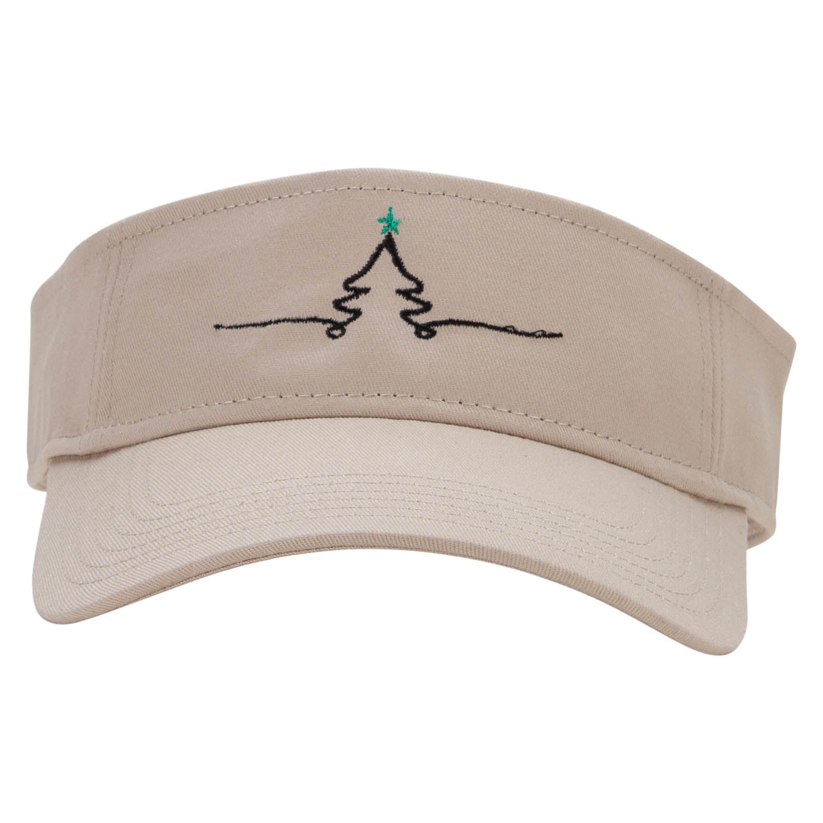 Christmas Tree Star Embroidered Cotton Twill Sun Visor - Khaki OSFM