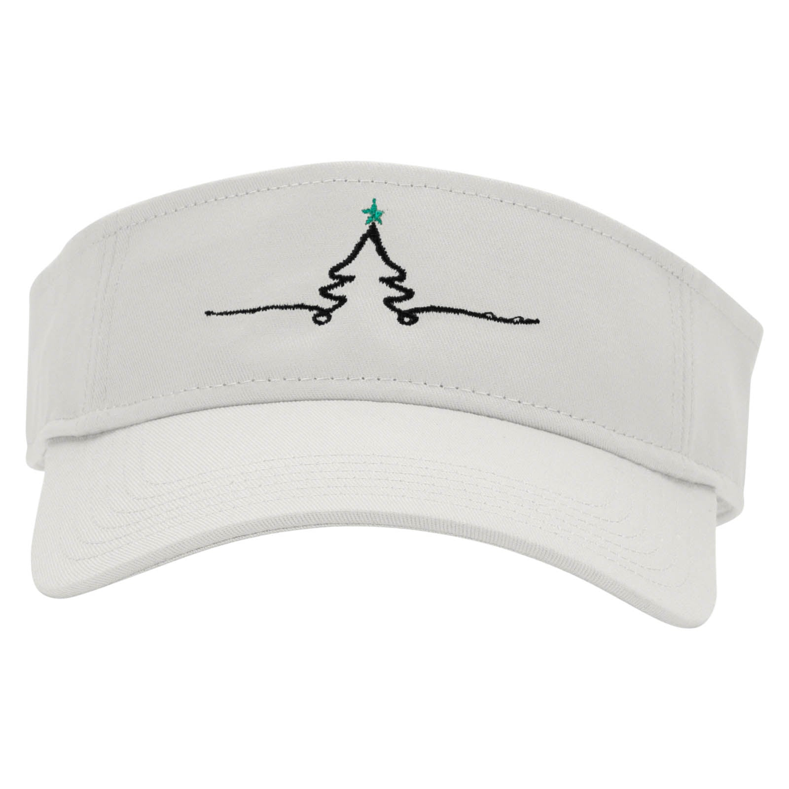 Christmas Tree Star Embroidered Cotton Twill Sun Visor - White OSFM