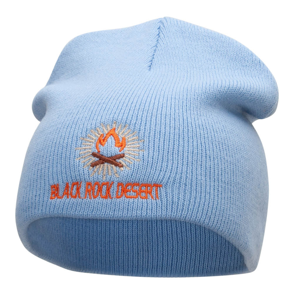 Desert Flame Logo Embroidered Short Knitted Beanie - Lt Blue OSFM