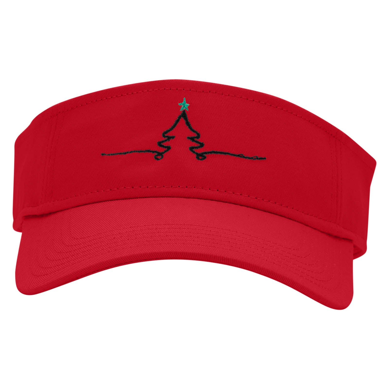 Christmas Tree Star Embroidered Cotton Twill Sun Visor - Red OSFM