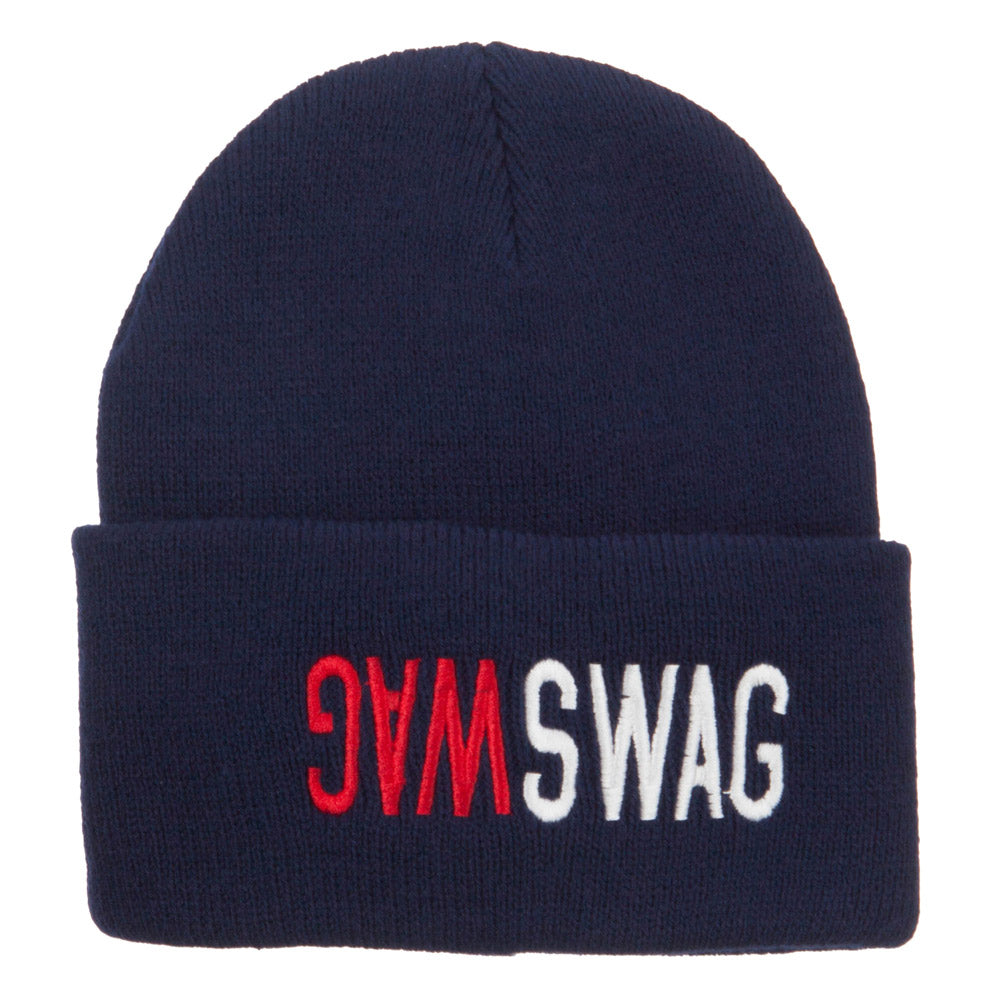 SWAG SWAG Embroidered Long Beanie - Navy OSFM