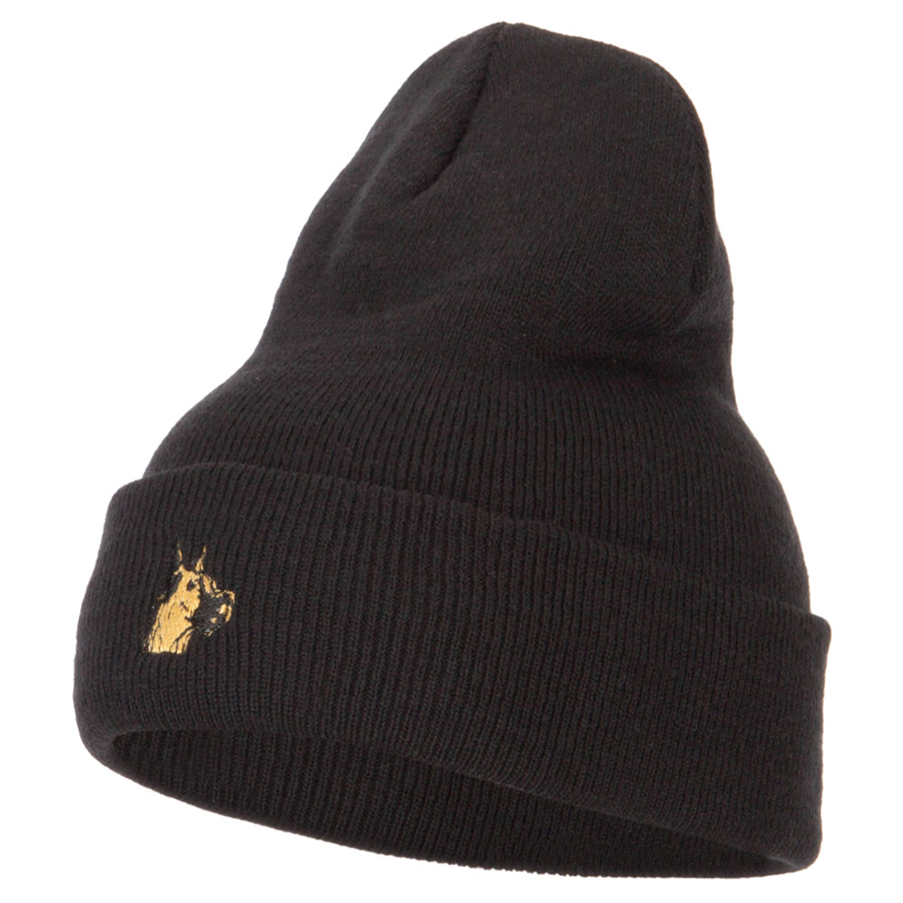 Great Dane Head Embroidered Long Beanie - Black OSFM