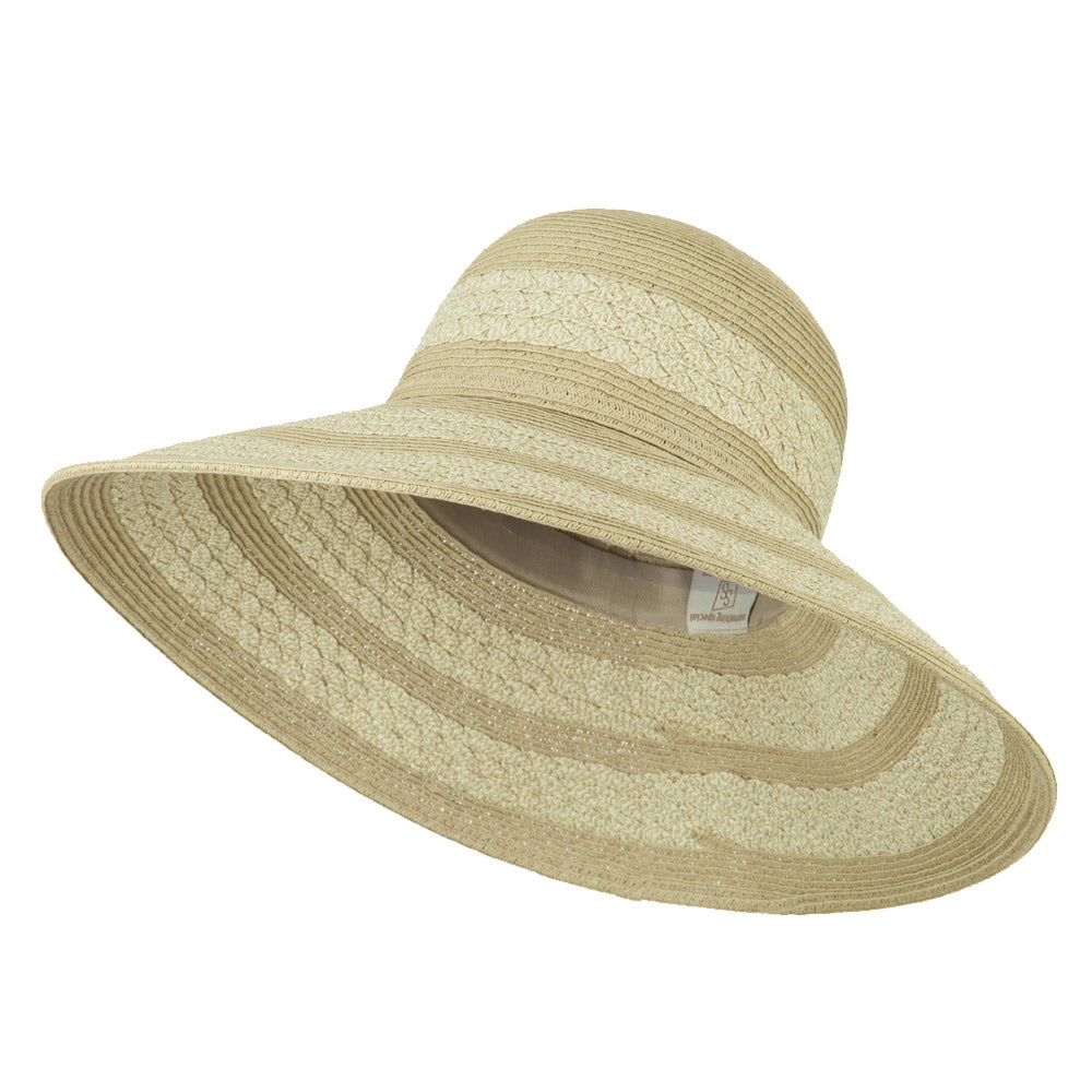 Two Tone Paper Braid Wide Brim Hat - Sand OSFM