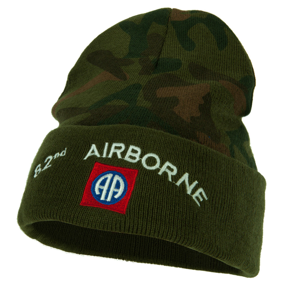 82nd Airborne Logo Embroidered Camo Long Beanie - Green OSFM