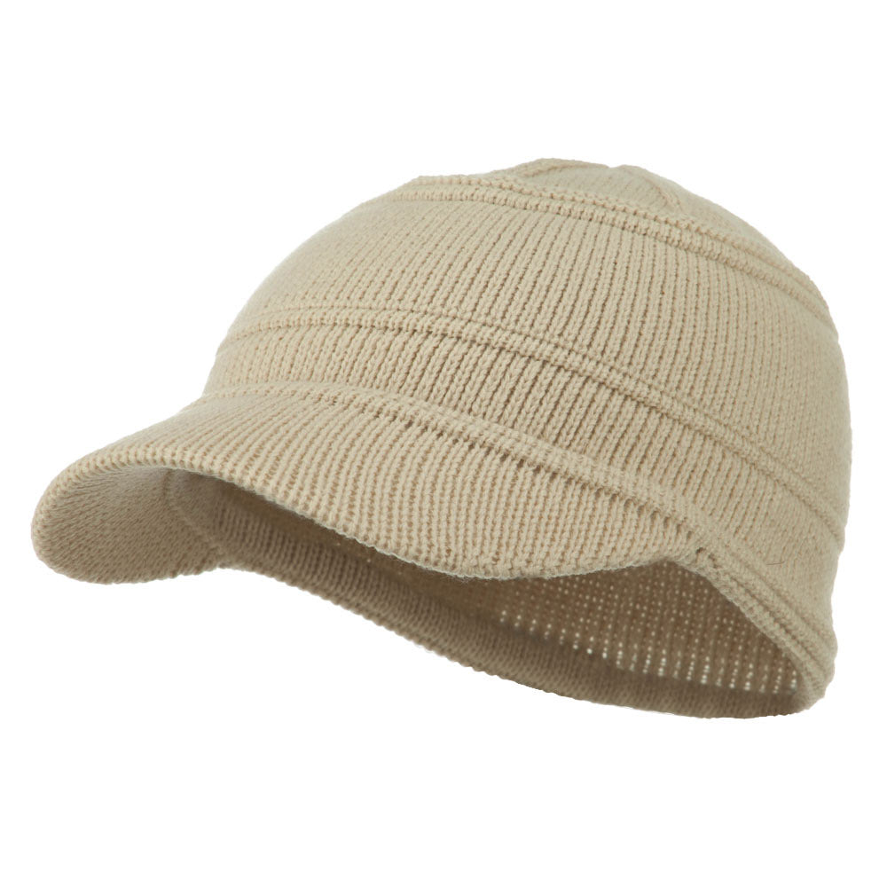 Army Cadet Style Beanie Cap - Beige OSFM