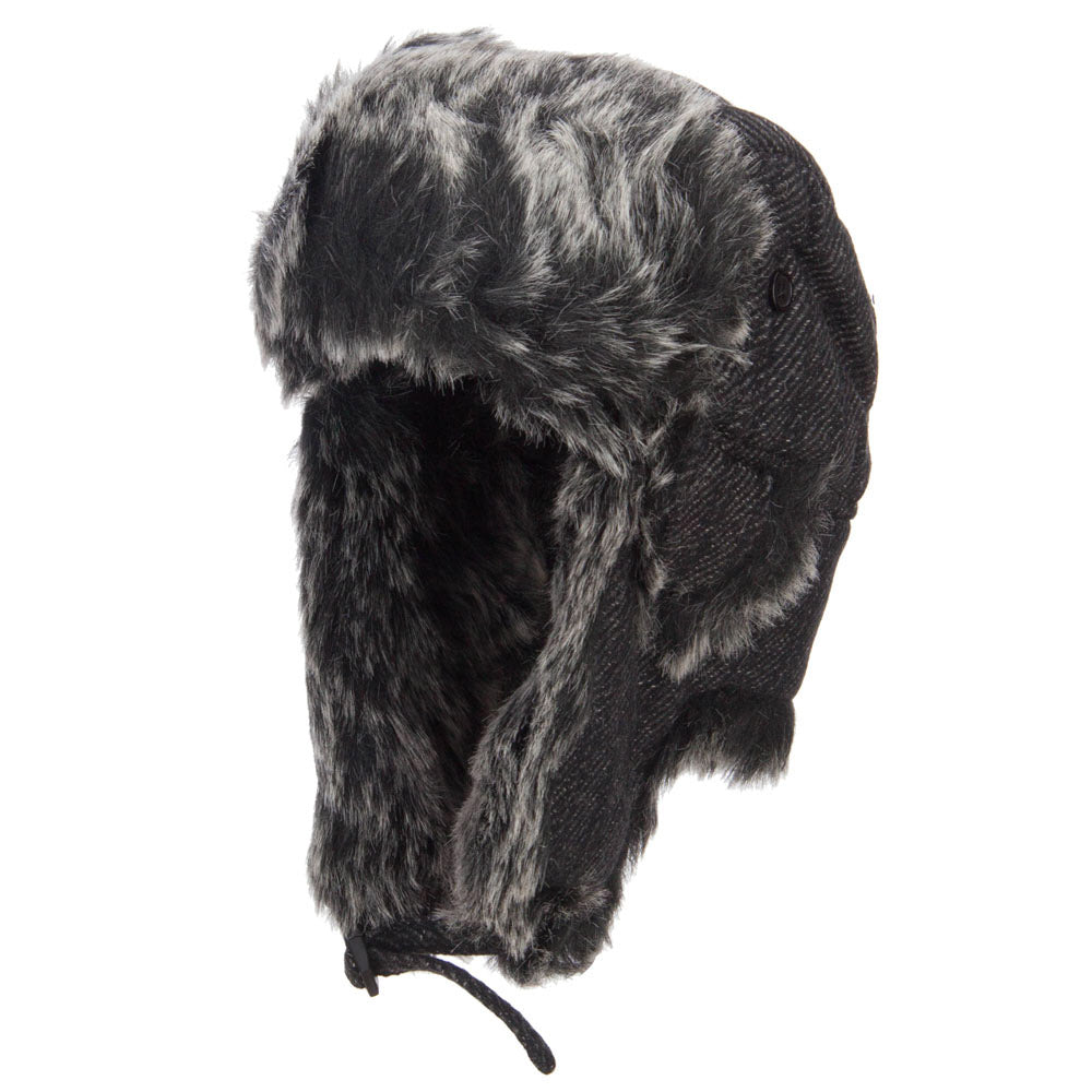 Tweed Faux Fur Winter Trooper Hat - Black M