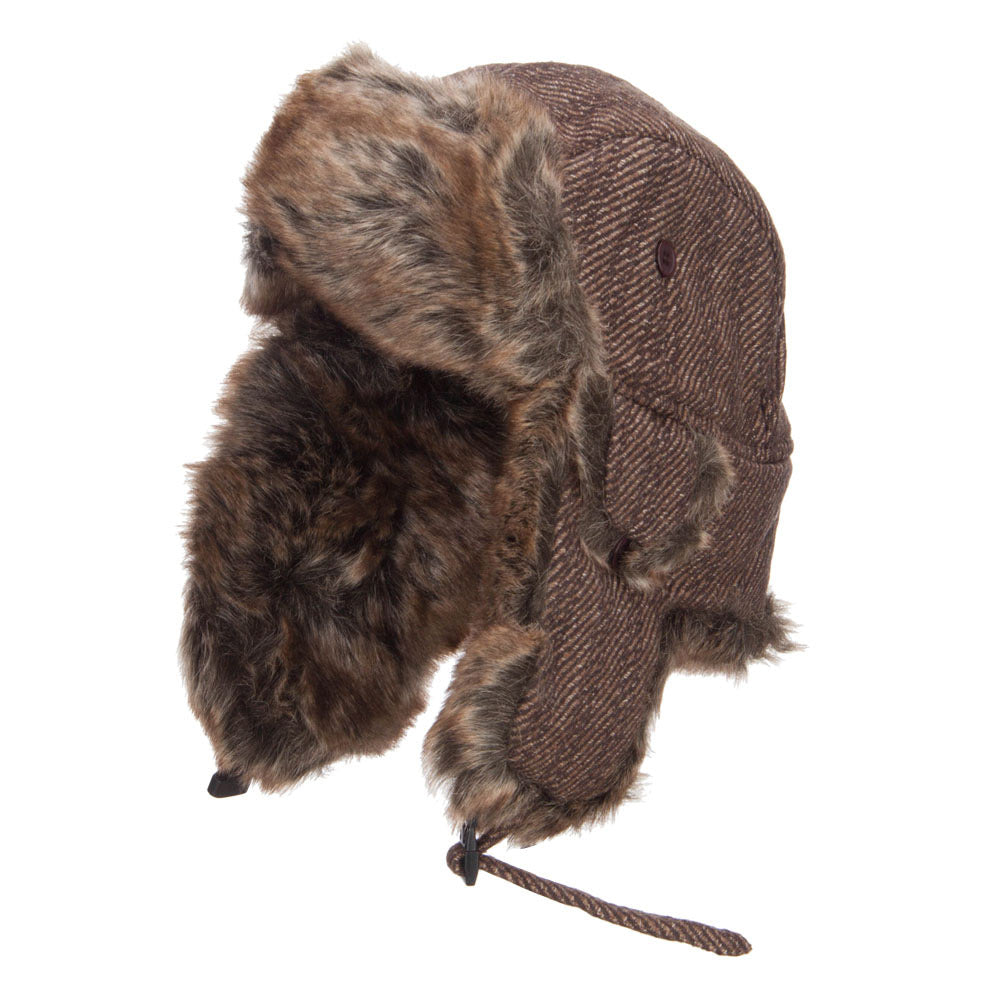 Tweed Faux Fur Winter Trooper Hat - Brown L