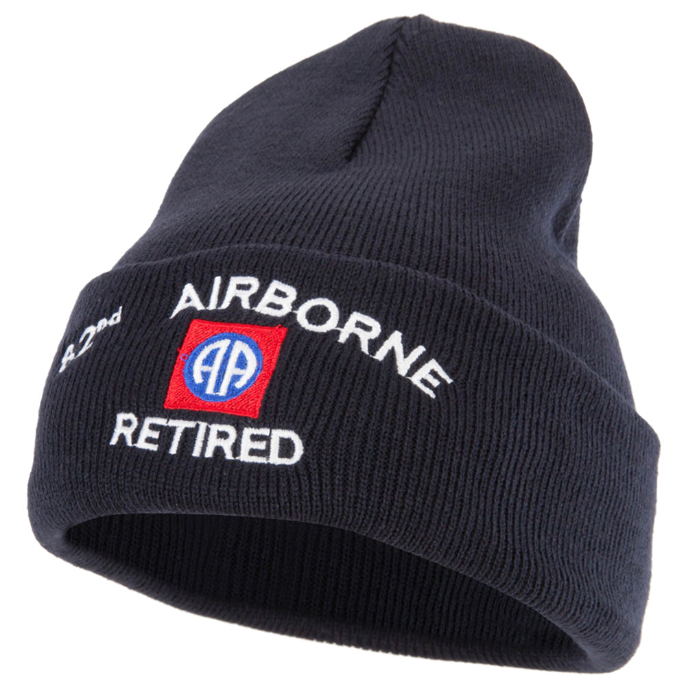 82nd Airborne Retired Logo Embroidered 12 Inch Long Knitted Beanie - Navy OSFM
