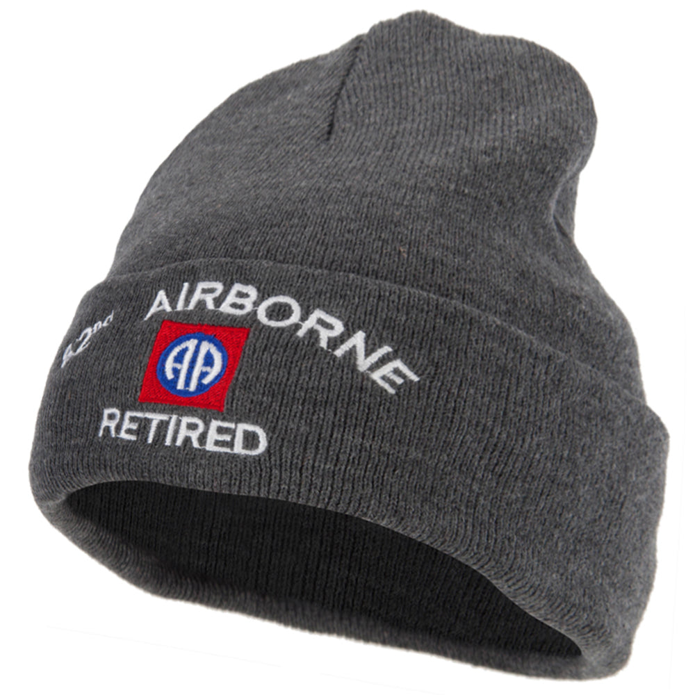 82nd Airborne Retired Logo Embroidered 12 Inch Long Knitted Beanie - Dk Grey OSFM
