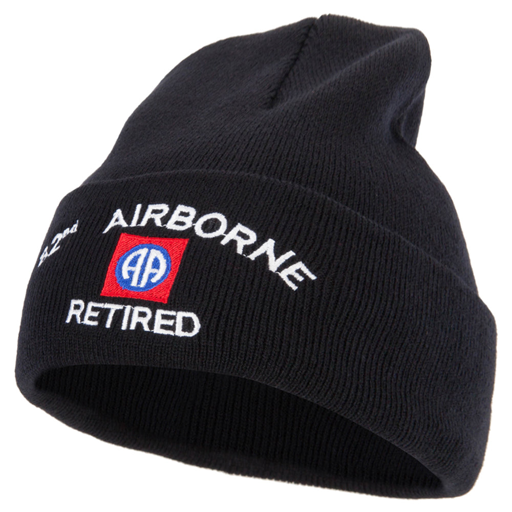 82nd Airborne Retired Logo Embroidered 12 Inch Long Knitted Beanie - Black OSFM