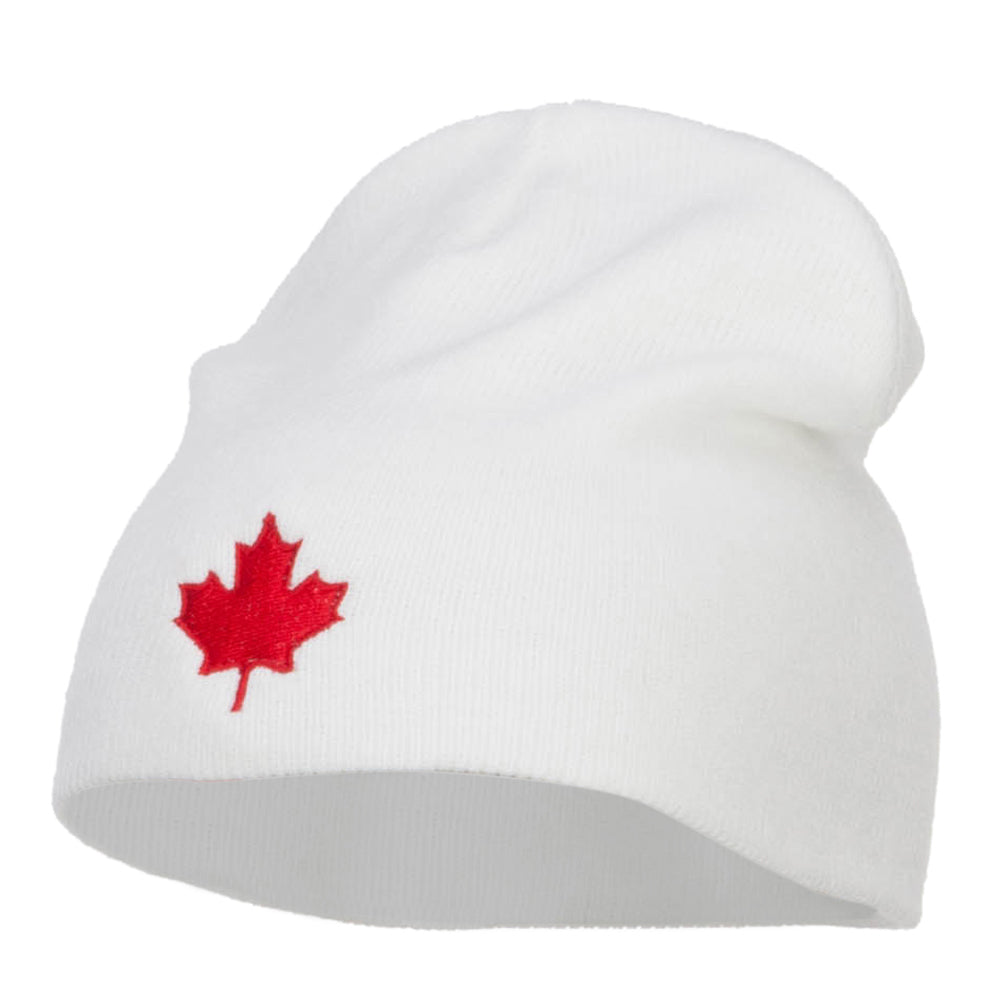 Canada Maple Leaf Embroidered Short Beanie - White OSFM