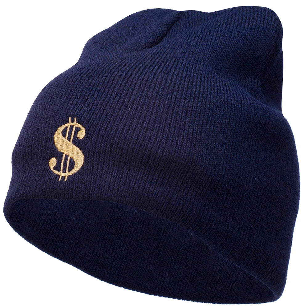 Dollar Sign Logo Embroidered Short Beanie - Navy OSFM