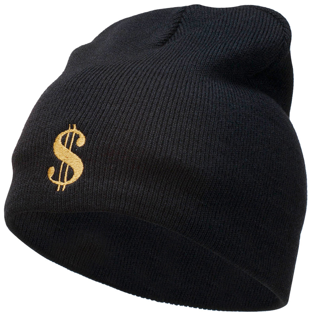 Dollar Sign Logo Embroidered Short Beanie - Black OSFM