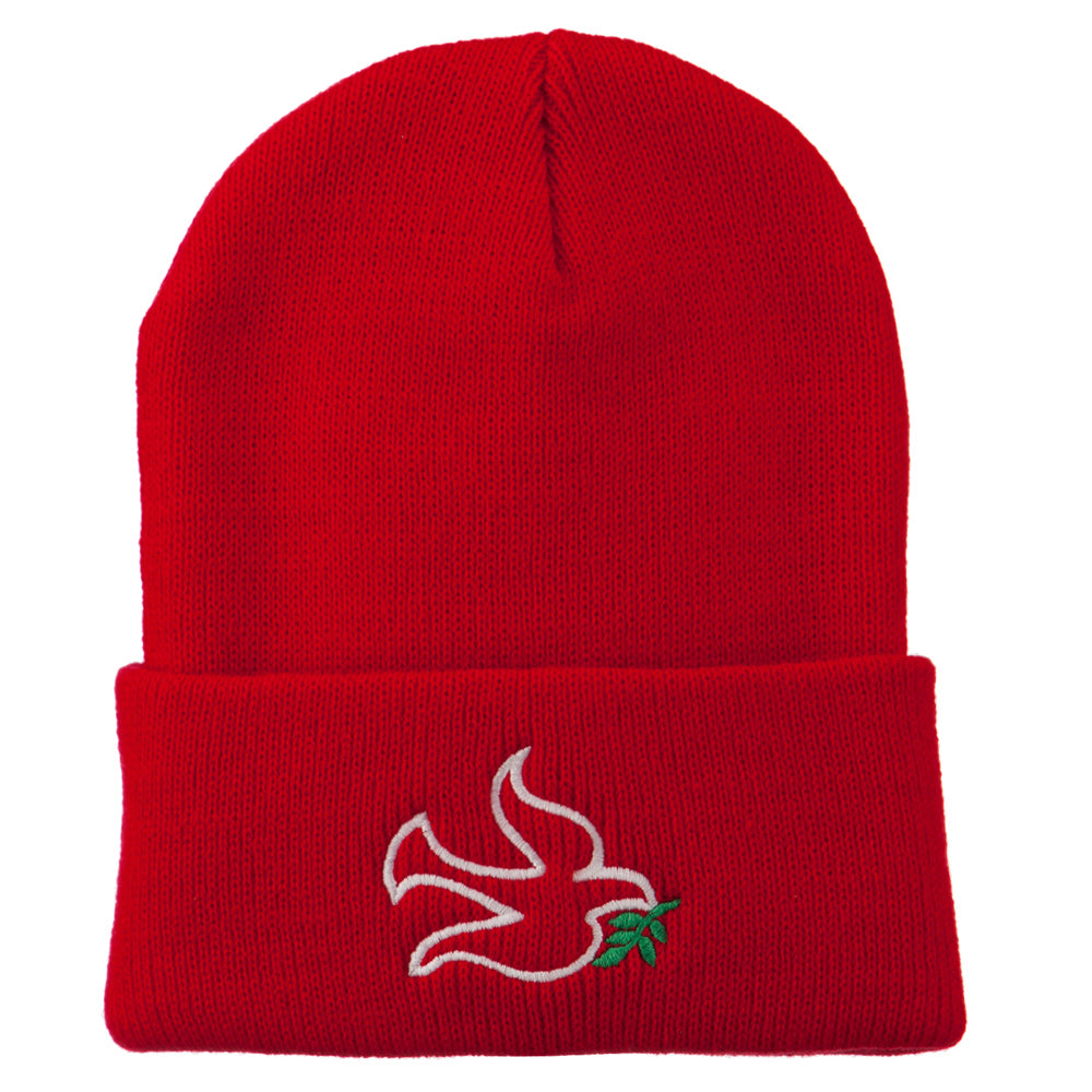 Dove Symbol Embroidered Long Beanie - Red OSFM