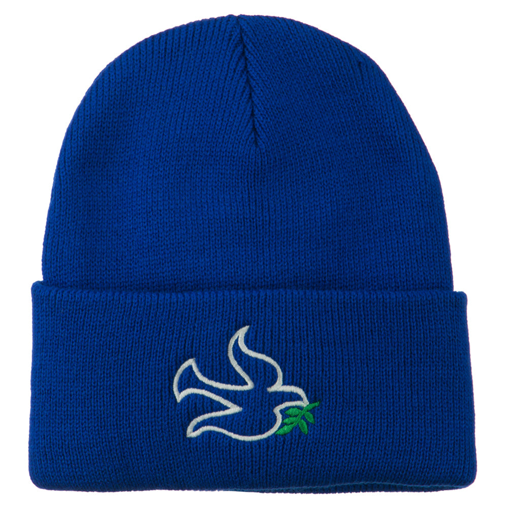 Dove Symbol Embroidered Long Beanie - Royal OSFM