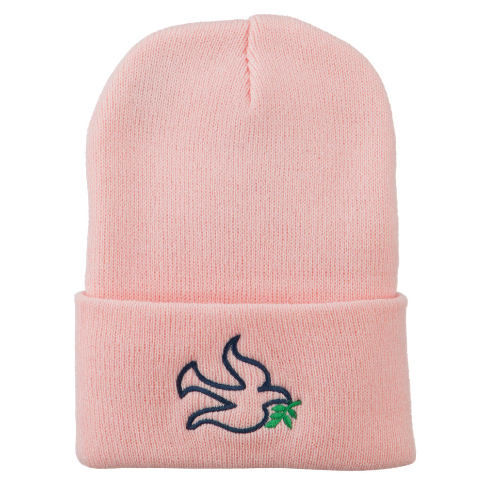 Dove Symbol Embroidered Long Beanie - Pink OSFM