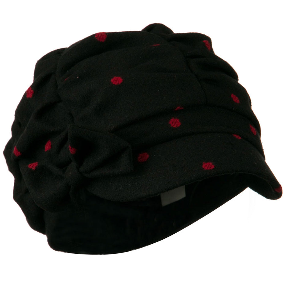 Dagny Polka Dot Newsboy Hat - Black Red OSFM