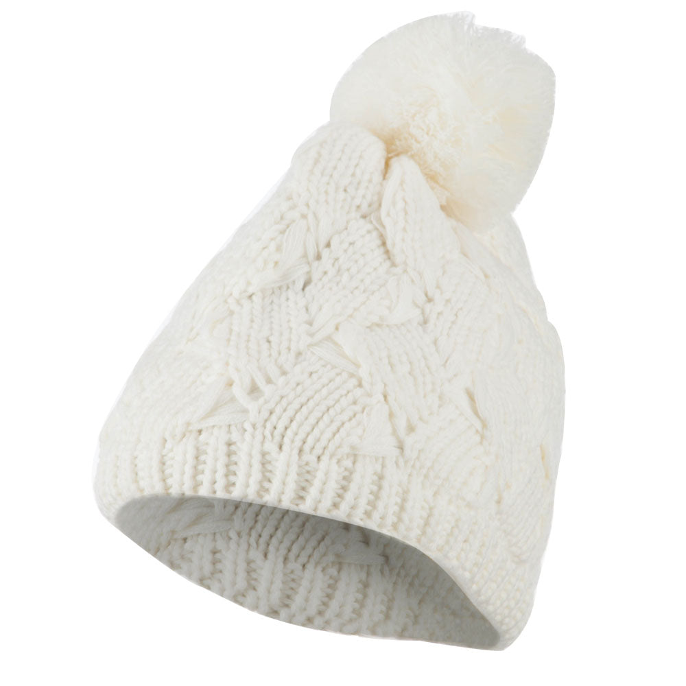 Knit Diapered Pom Beanie - White OSFM