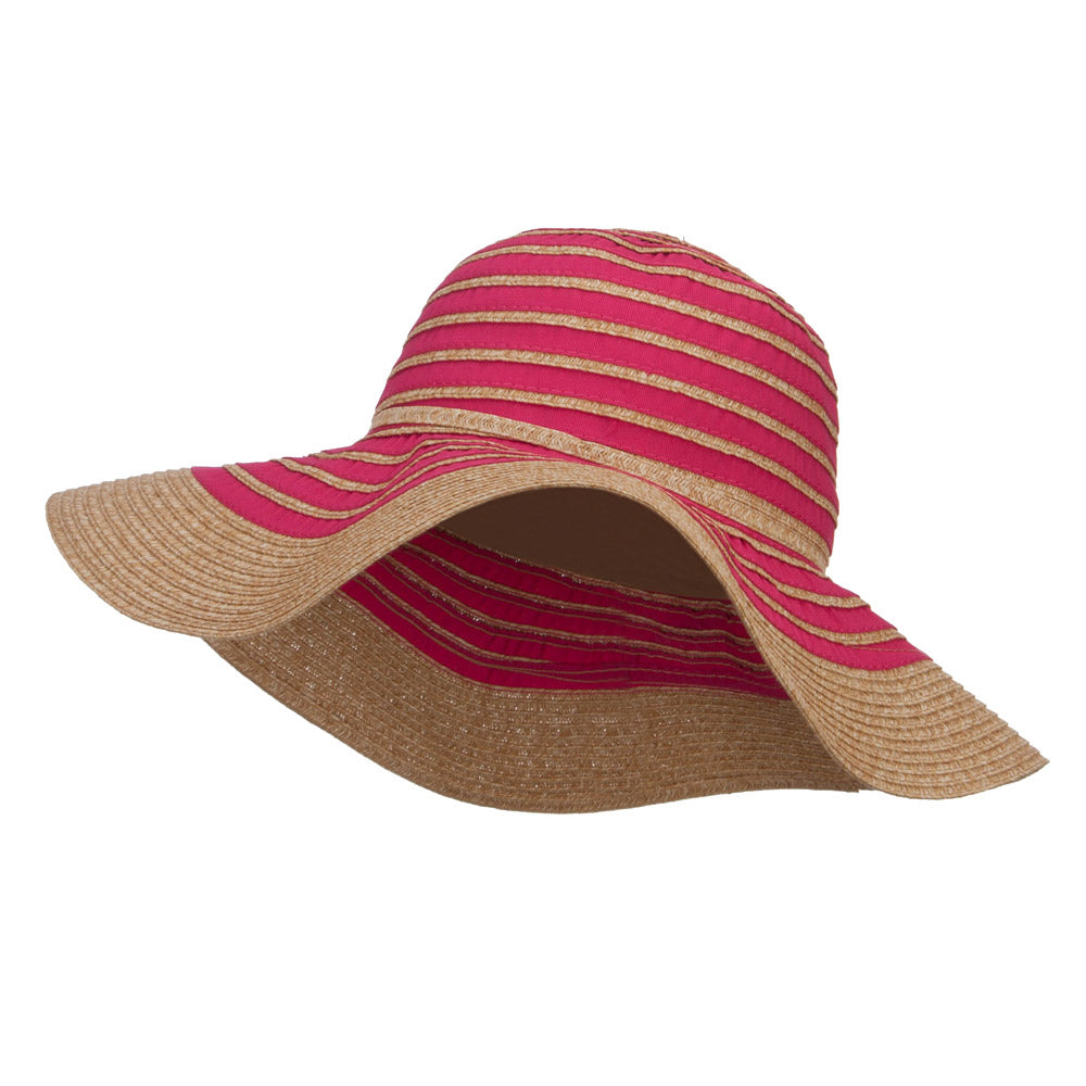 Paper Braid Striped Floppy Hat - Fuchsia OSFM