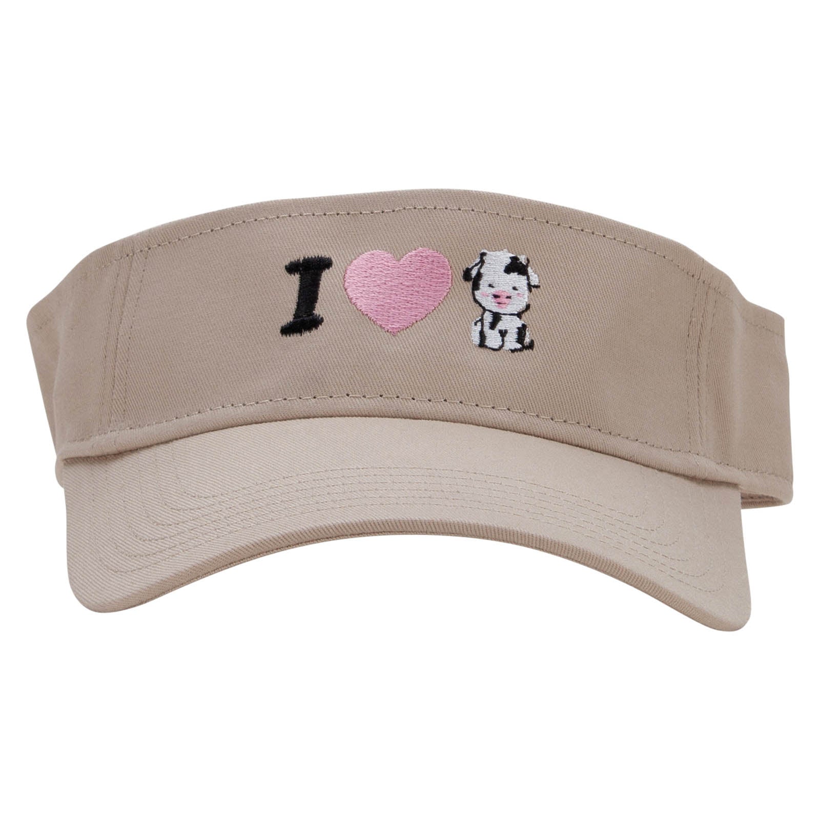 I Love Cows Embroidered Cotton Twill Sun Visor - Khaki OSFM