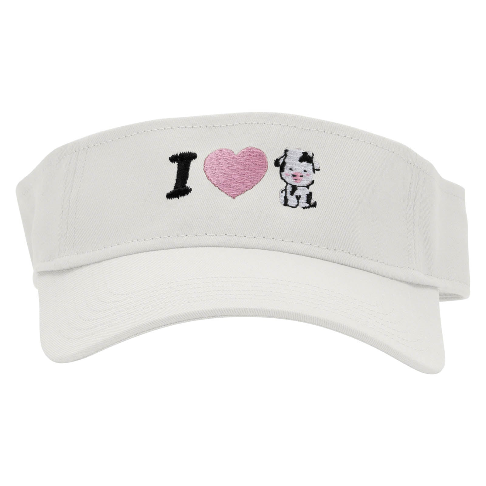 I Love Cows Embroidered Cotton Twill Sun Visor - White OSFM