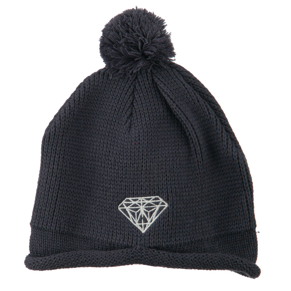 Diamond Embroidered Pom knitting Hat - Charcoal OSFM