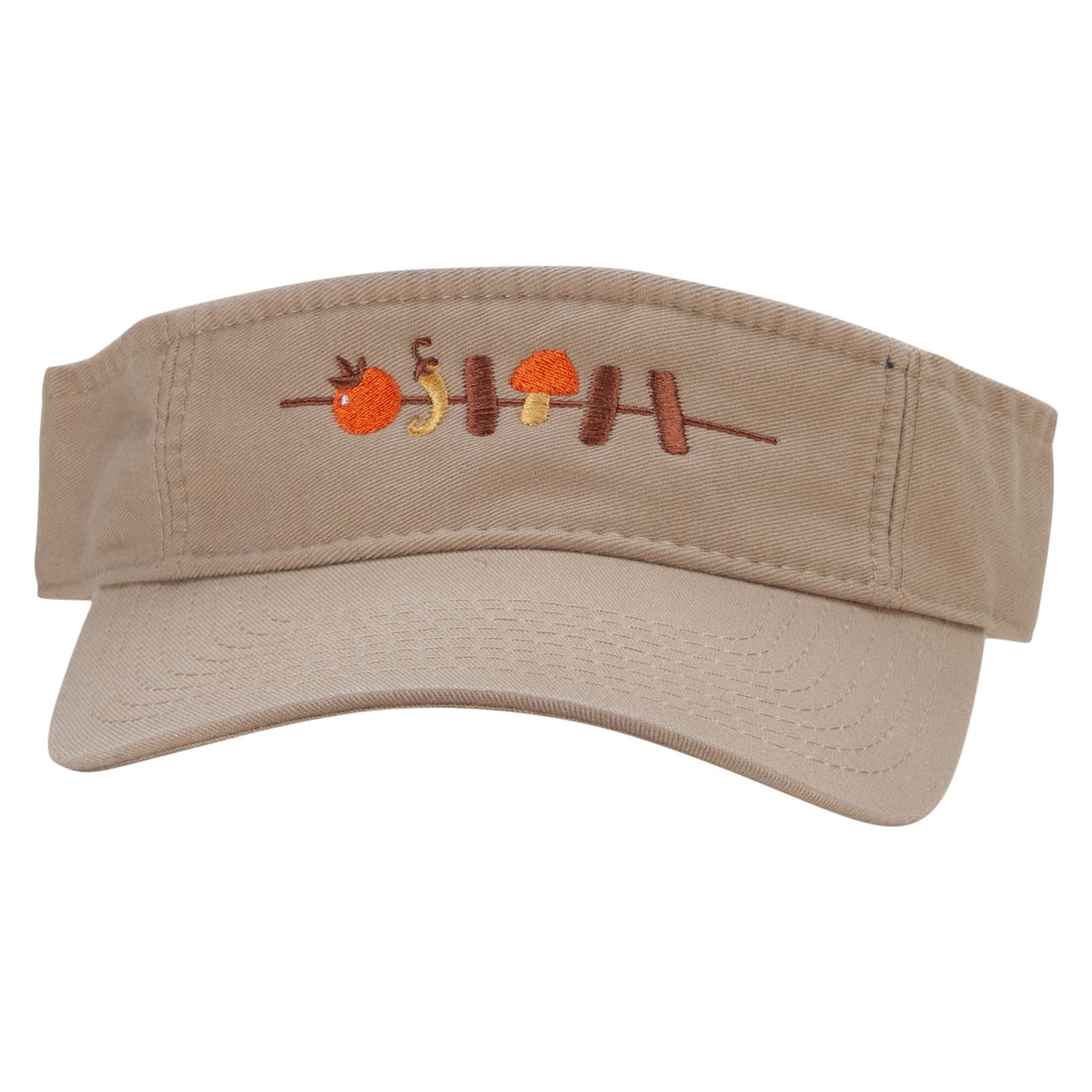 Skewered Food Embroidered Pro Style Cotton Twill Washed Visor - Khaki OSFM