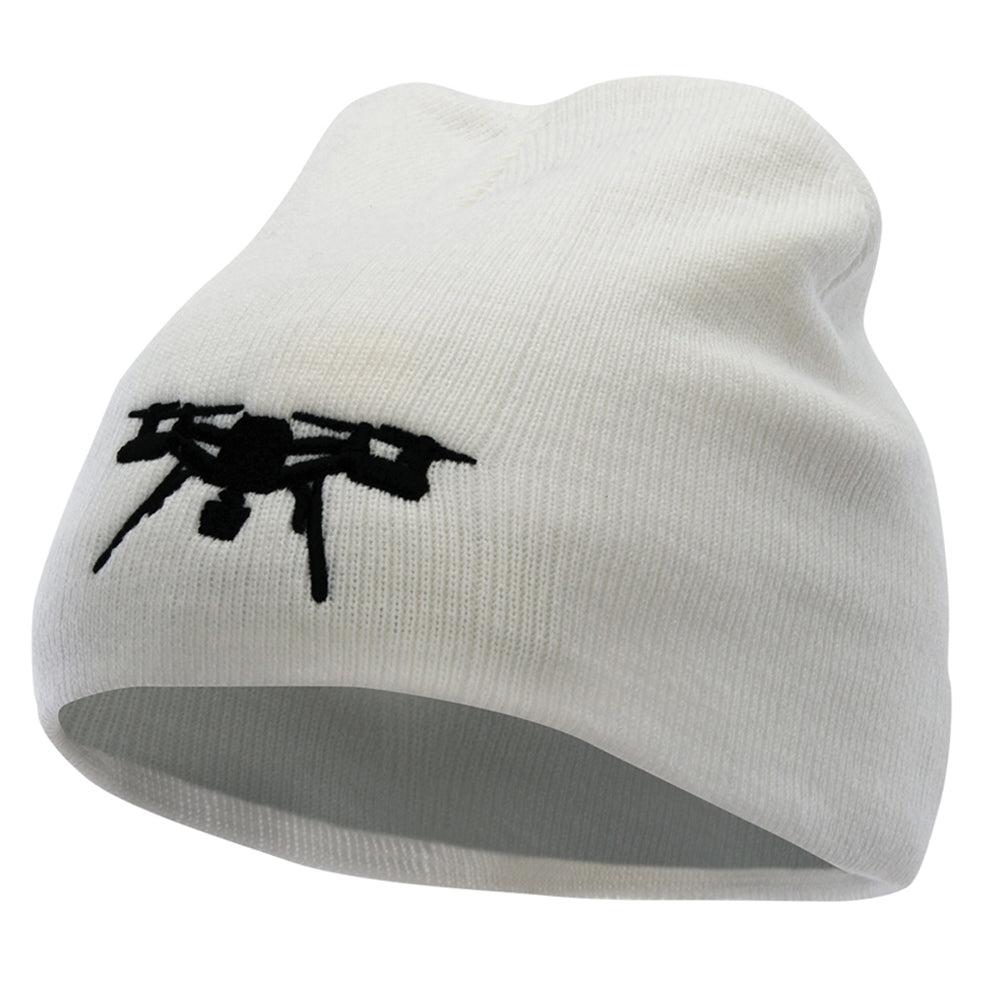 Drone Embroidered 8 inch Acrylic Short Beanie - White OSFM