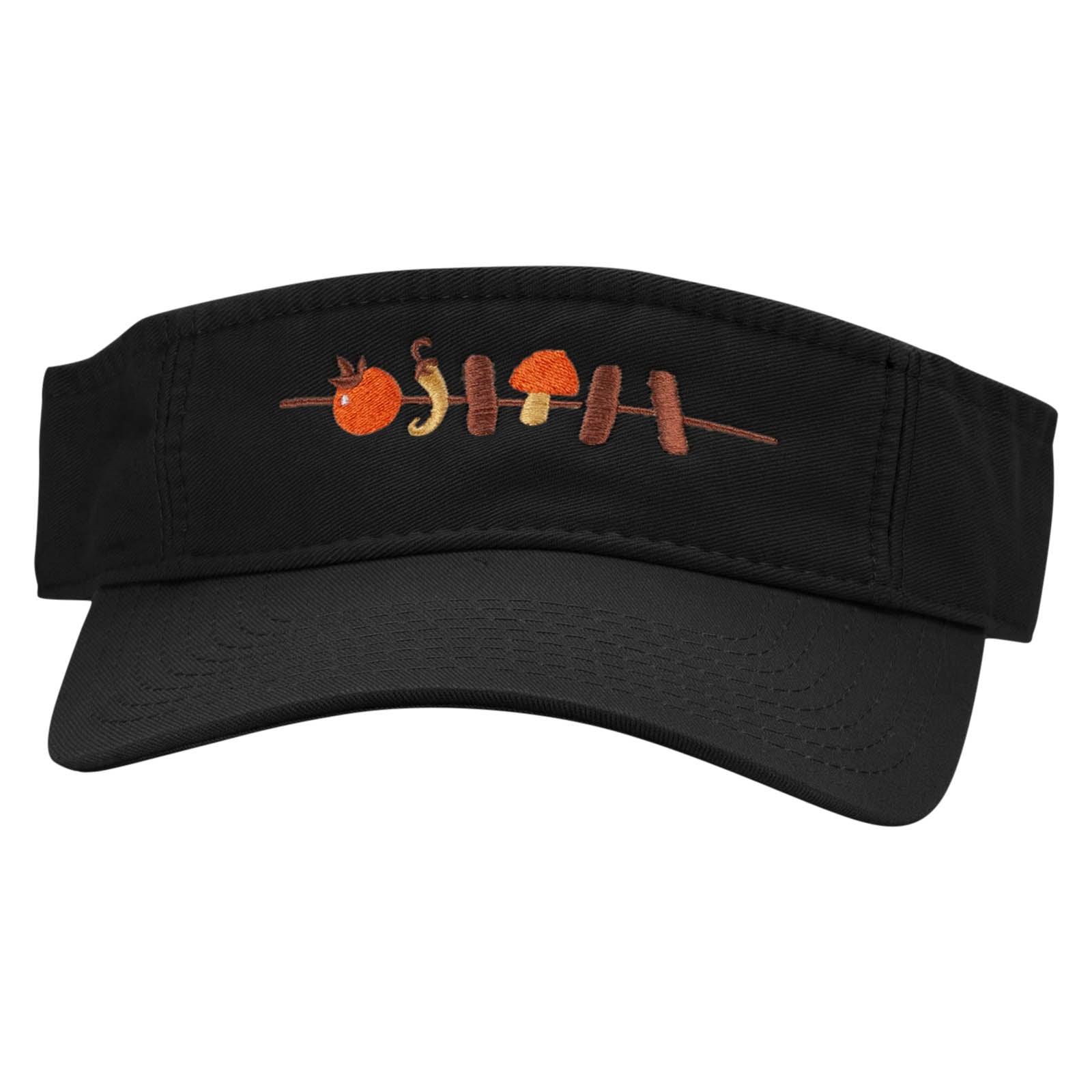 Skewered Food Embroidered Pro Style Cotton Twill Washed Visor - Black OSFM