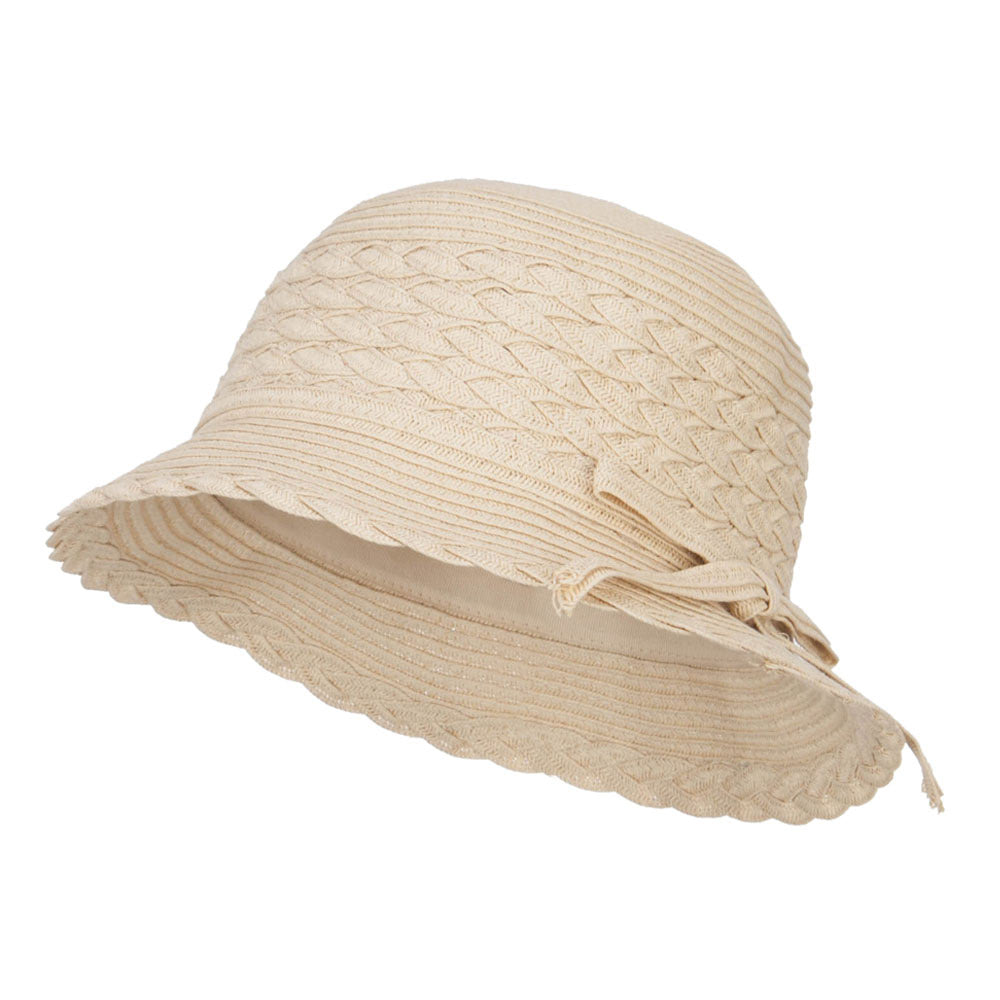 Girl&#039;s Paper Braid Ribbon Bucket Hat - Beige OSFM