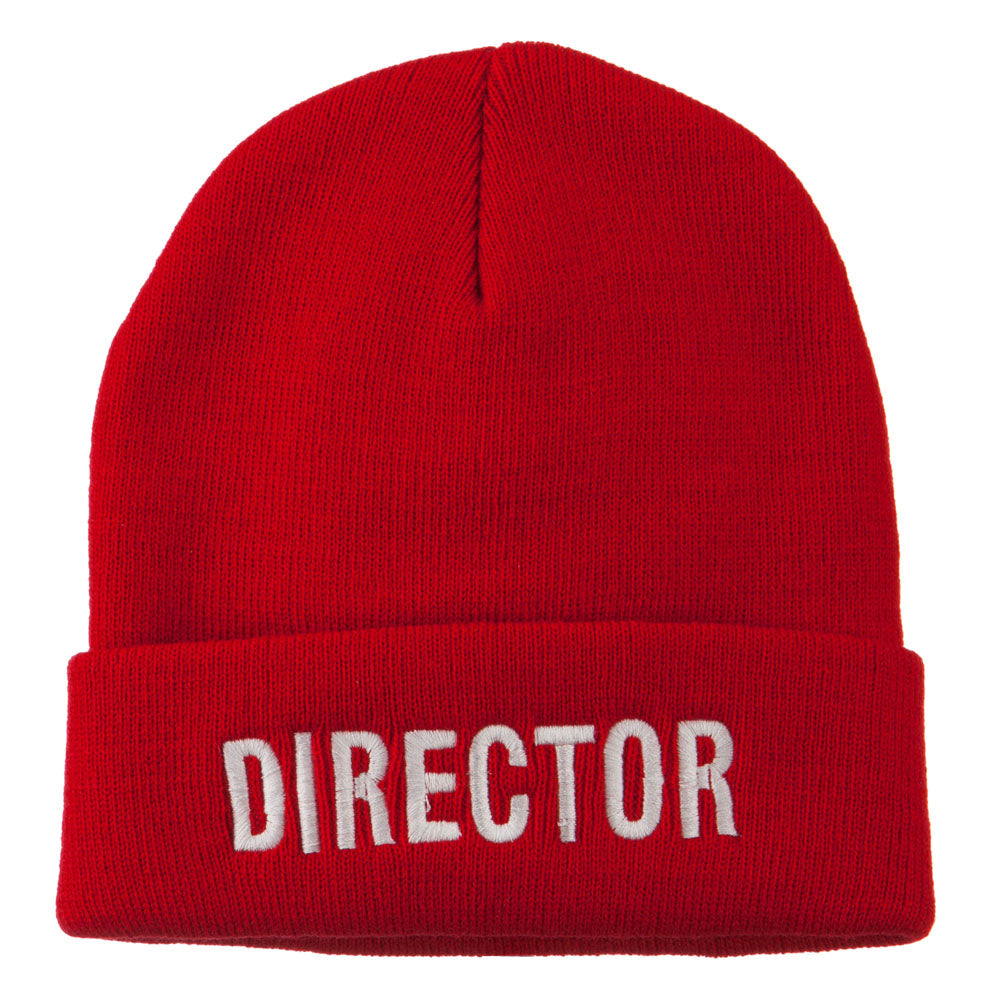 Director Embroidered Long Beanie - Red OSFM