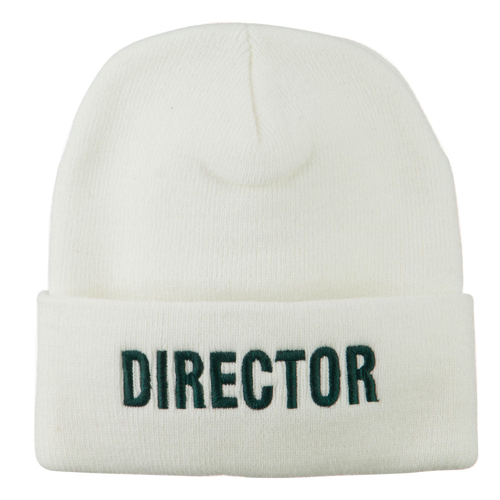 Director Embroidered Long Beanie - White OSFM