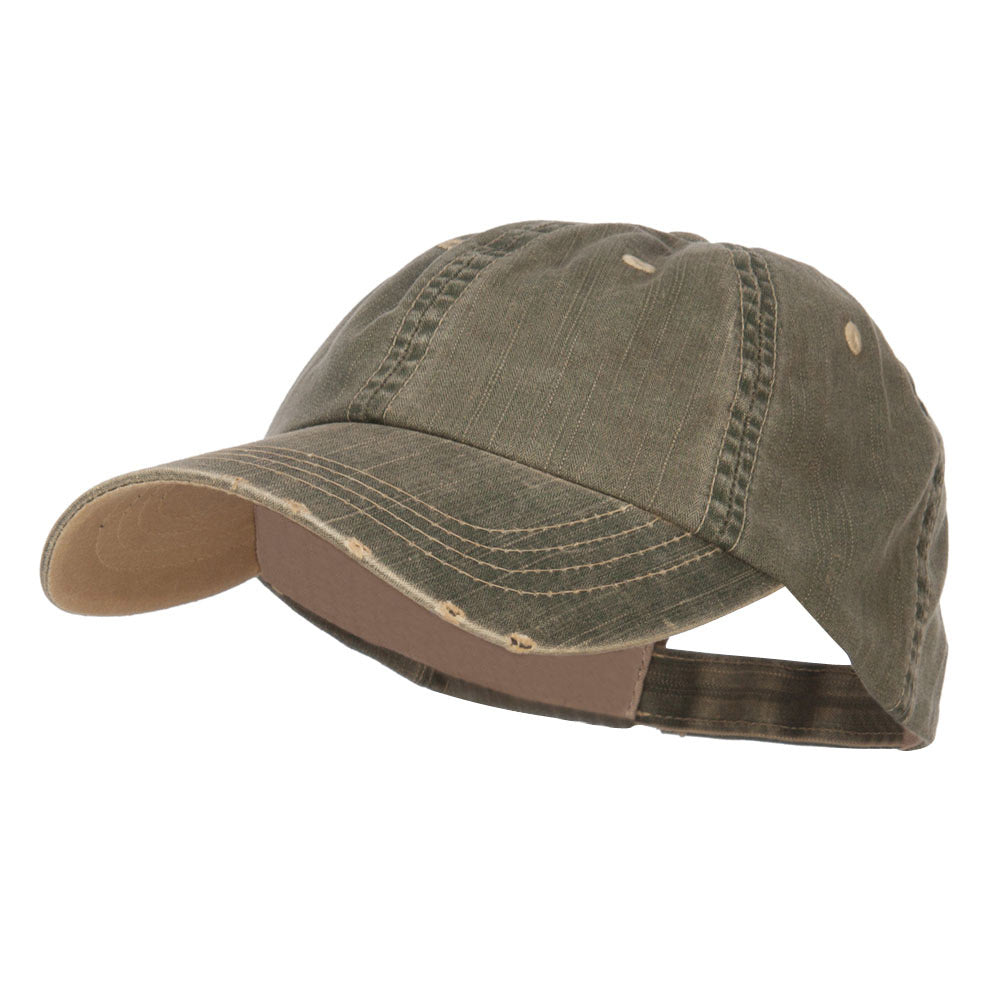 Distressed Washed Herringbone Cotton Cap - Olive OSFM