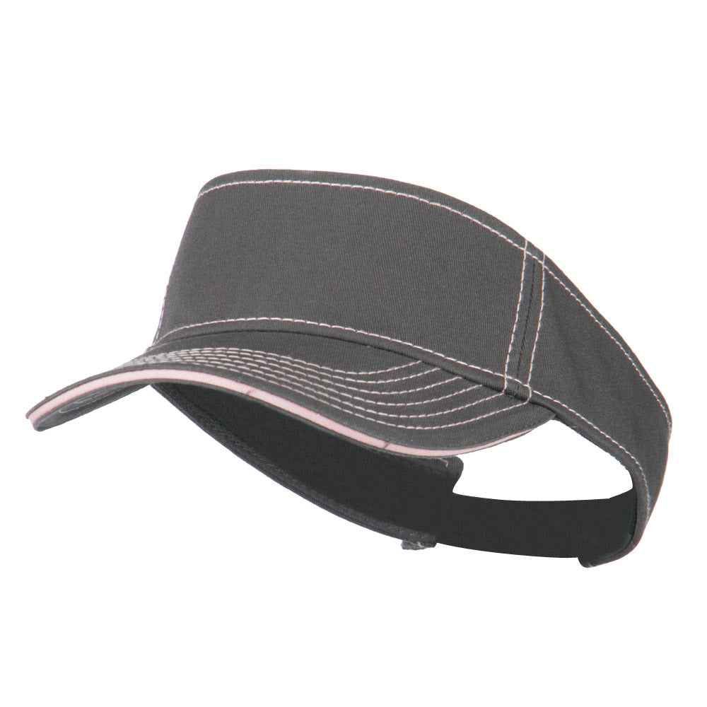 Contrast Stitch Sandwich Visor - Charcoal Pink OSFM