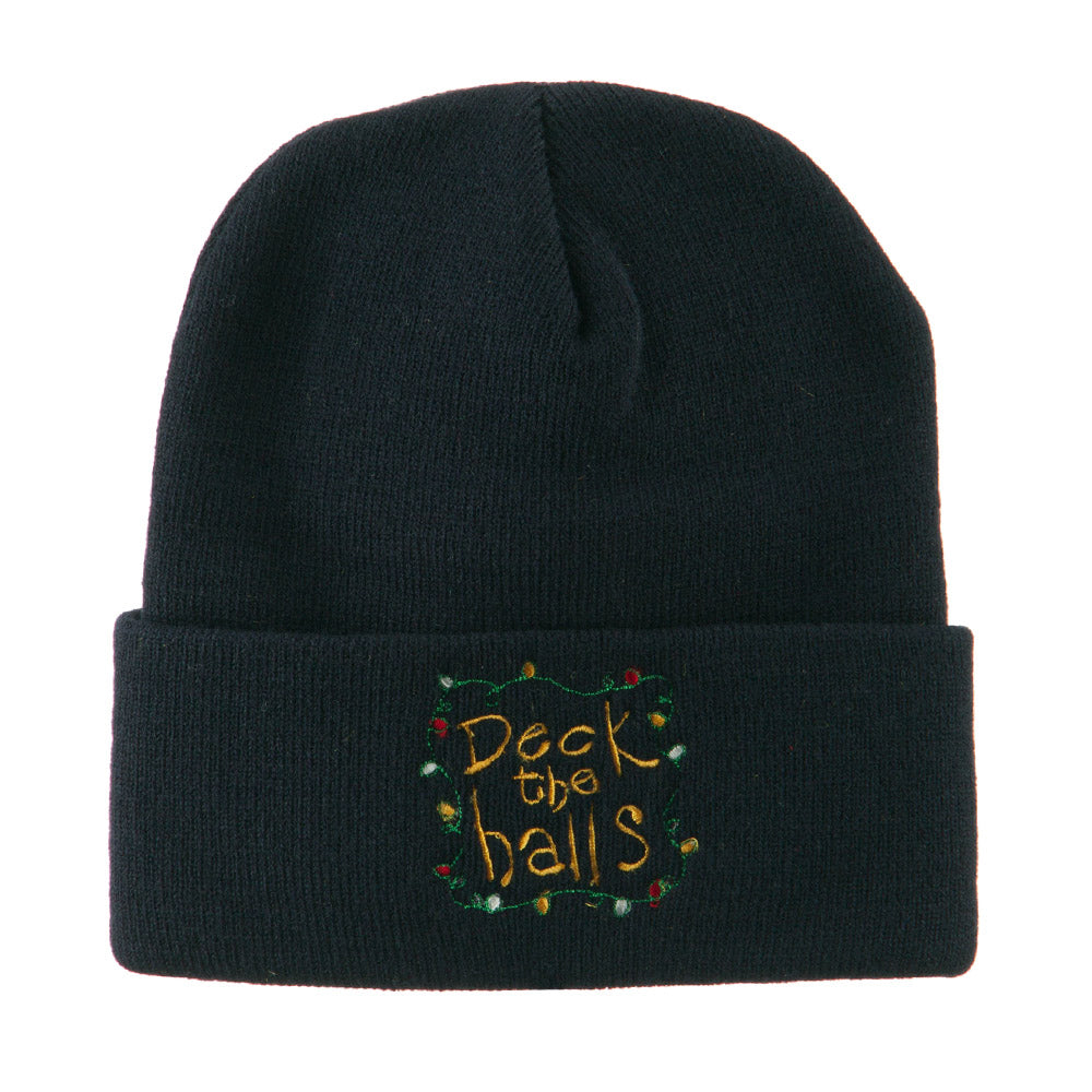 Deck the Halls with Lights Embroidered Beanie - Navy OSFM