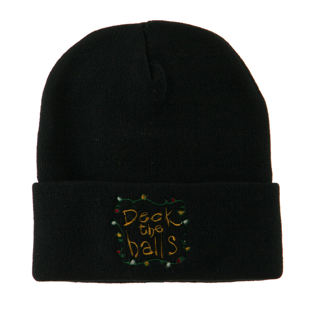 Deck the Halls with Lights Embroidered Beanie - Black OSFM