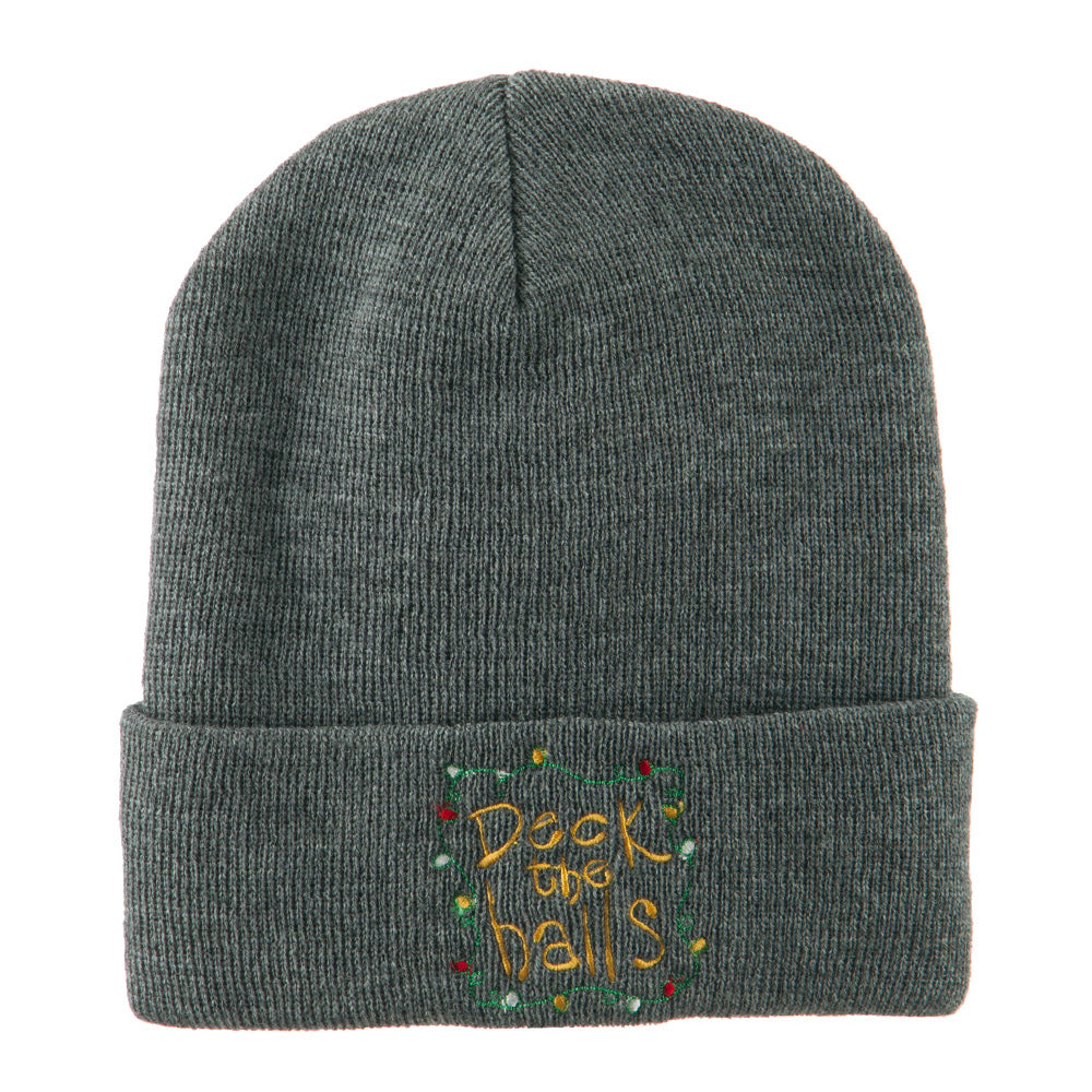 Deck the Halls with Lights Embroidered Beanie - Grey OSFM