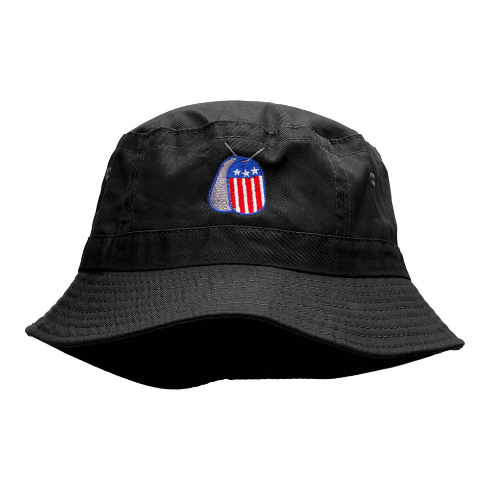 US Dog Tags Embroidered Cotton Bucket Hat - Black OSFM