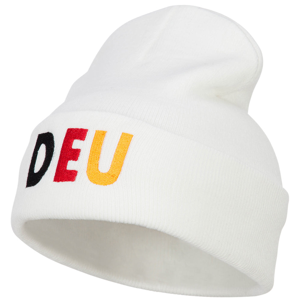 Germany DEU Flag Embroidered Long Beanie - White OSFM