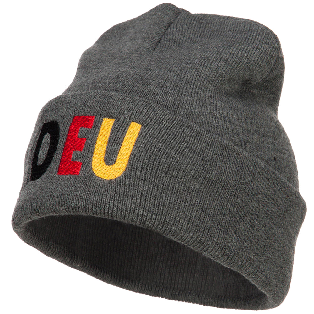 Germany DEU Flag Embroidered Long Beanie - Dk Grey OSFM