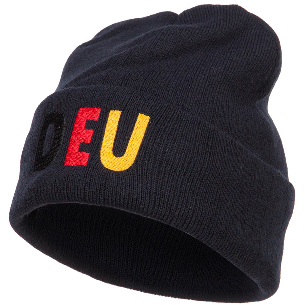 Germany DEU Flag Embroidered Long Beanie - Navy OSFM