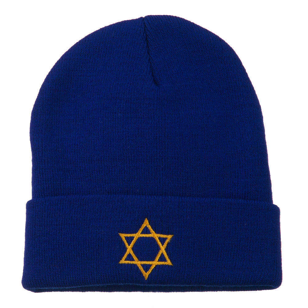 Star of David Embroidered Long Beanie - Royal OSFM