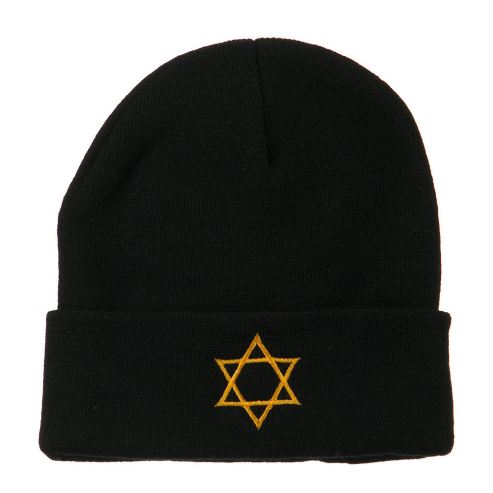 Star of David Embroidered Long Beanie - Black OSFM