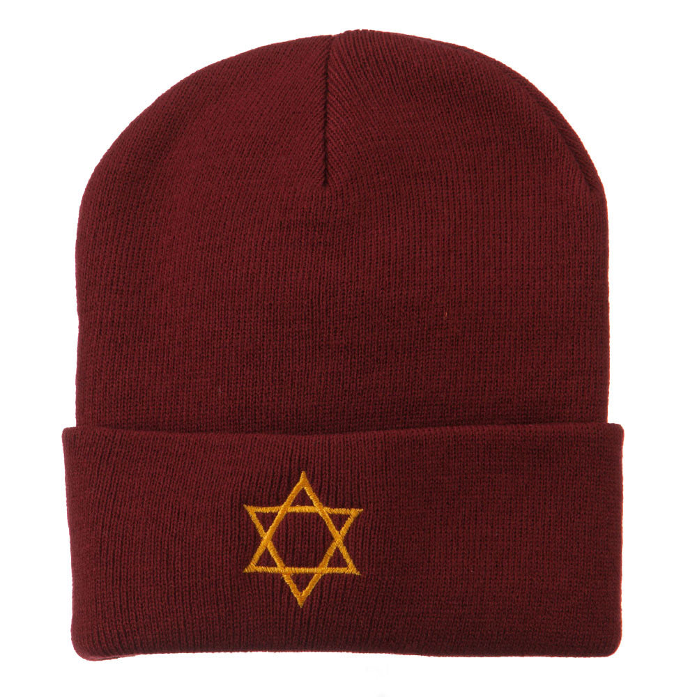 Star of David Embroidered Long Beanie - Maroon OSFM