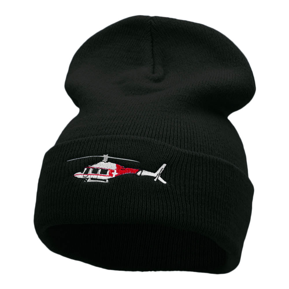 Medical Helicopter Embroidered Long Knitted Beanie - Black OSFM