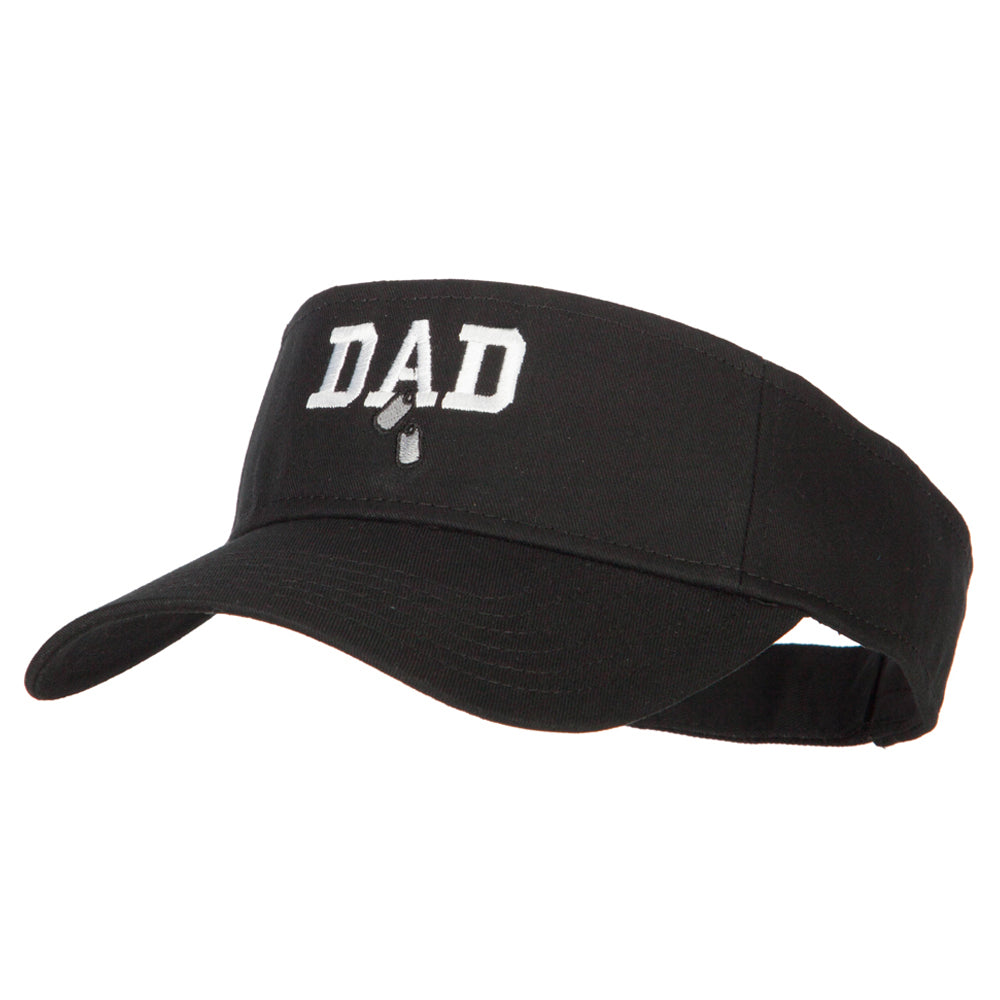 Dad with Military Dog Tags Embroidered Cotton Twill Sun Visor - Black OSFM