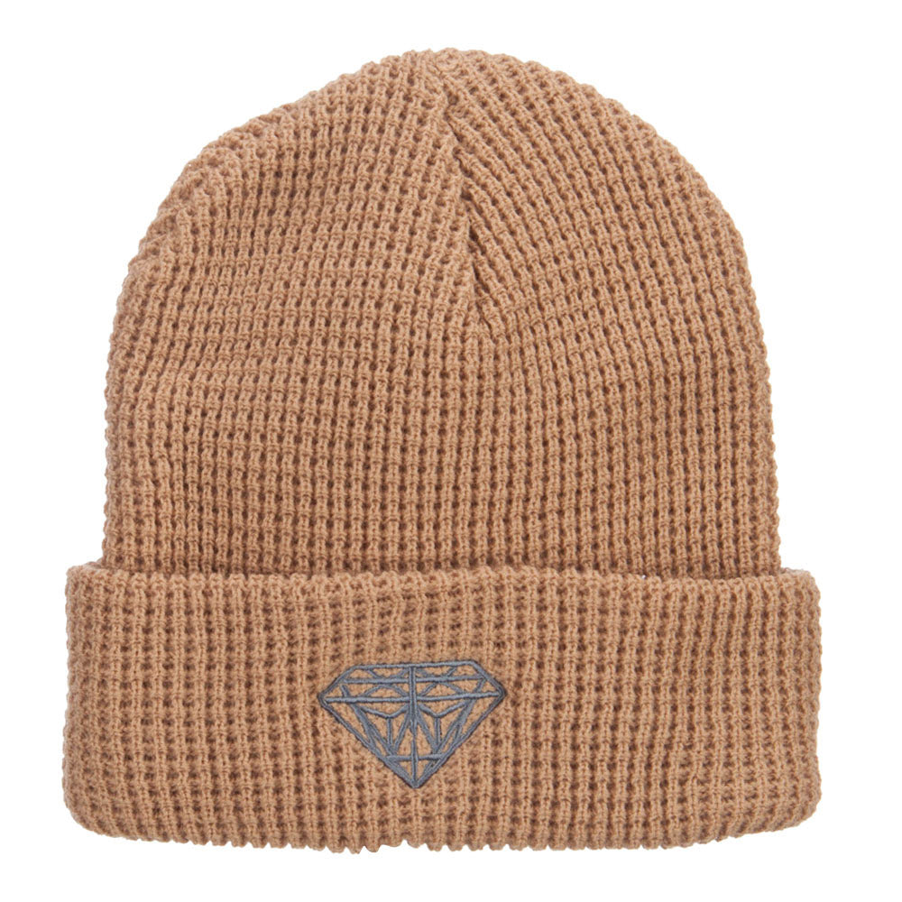 Grey Diamond Embroidered Waffle Cuff Beanie - Sand XL-3XL