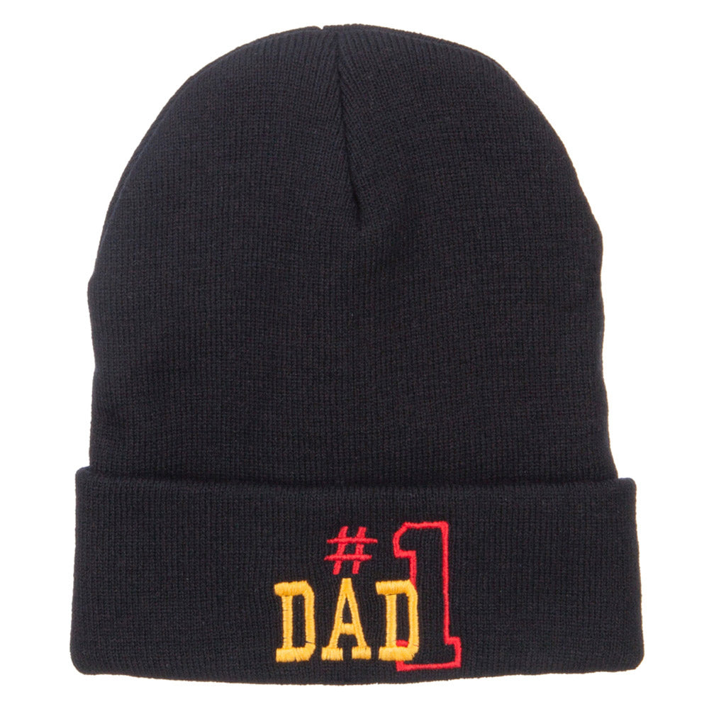 Number 1 Dad Outline Embroidered Long Beanie - Black OSFM
